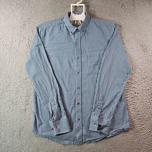 WRK Work Rest Karma Reworked Shirt Men‎ Medium Button Up Long Sleeve Blue Plaid